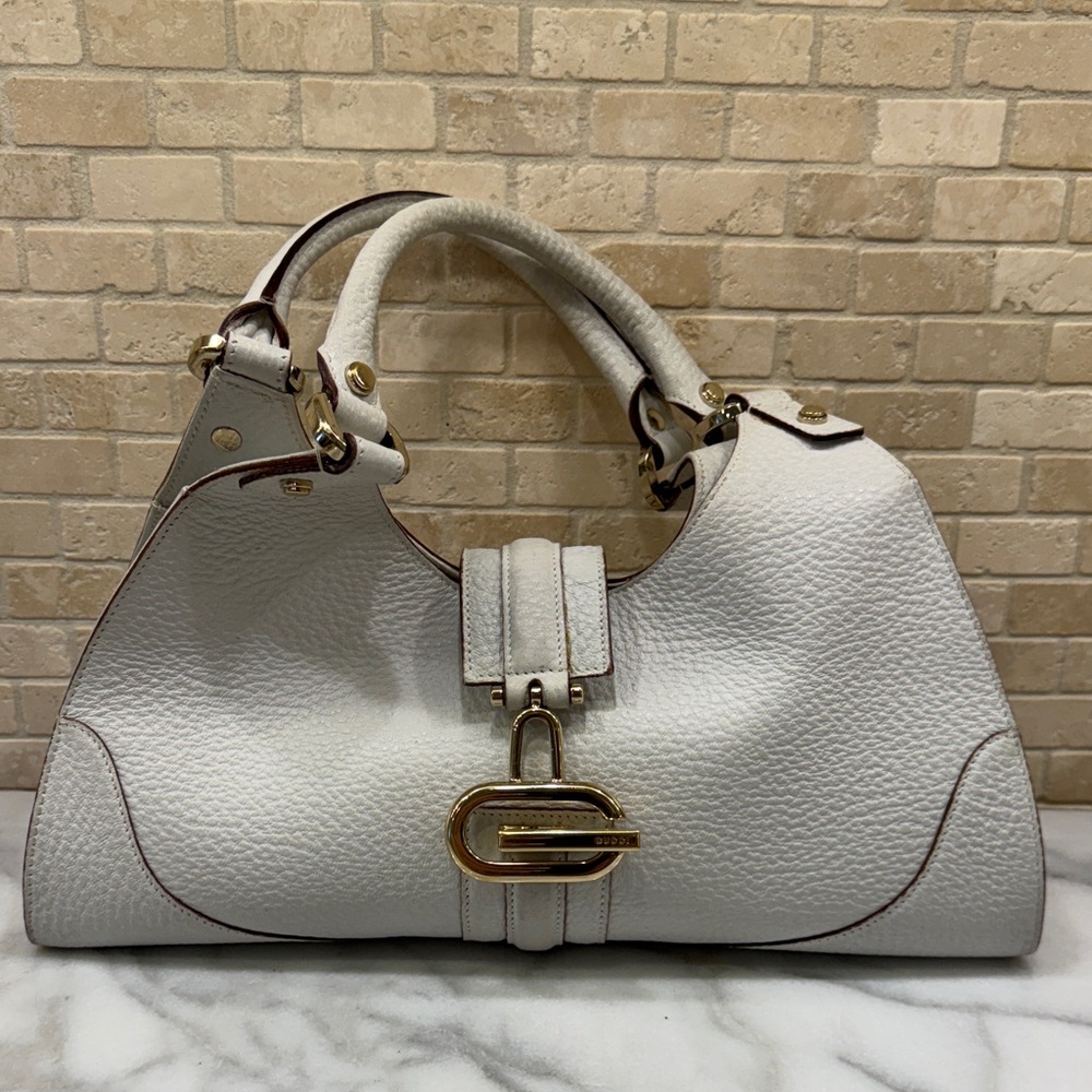 Gucci Junco White Calfskin Leather Vintage Shoulder Bag Authentic